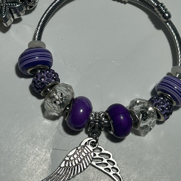 Chic Silver and Purple Charm Bracelet Set - Picture 3 of 3